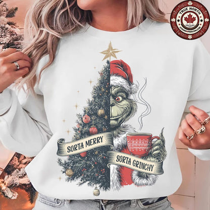 Sweatshirt  – Split Christmas Tree & Green Holiday Character