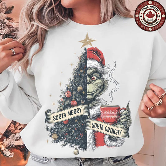Sweatshirt  – Split Christmas Tree & Green Holiday Character