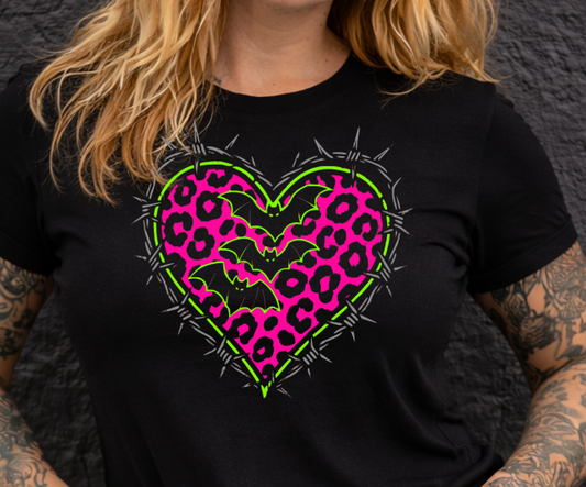 DTF Transfer Neon Leopard Heart with Bats