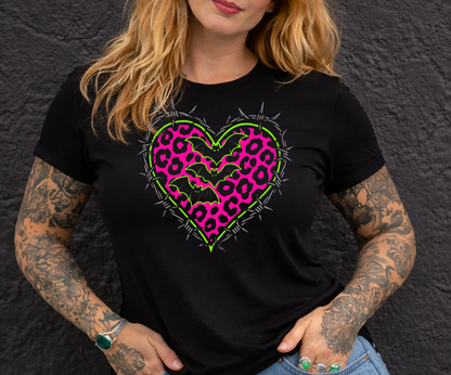 DTF Transfer Neon Leopard Heart with Bats