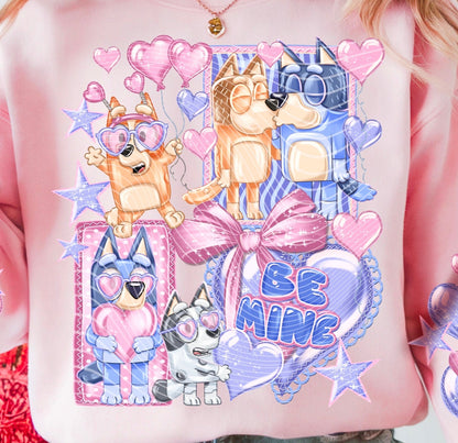 Sweatshirt T-Shirt Crewneck Valentines - Be Mine Cute Colorful Pups Hearts Bows