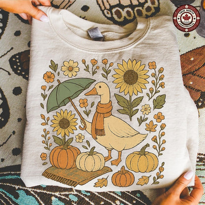 Fall Goose With Umbrella and Pumpkins ready-to-press DTF transfer photo 1