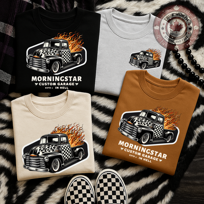 T-Shirt Or Hoodie Morningstar Custom Garage – Flaming Vintage Truck Hot Rod Design