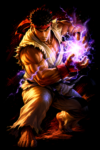 Street Fighterr – Ryuu Energy Strike – Games Retro Halftones 002 DTF transfer artwork
