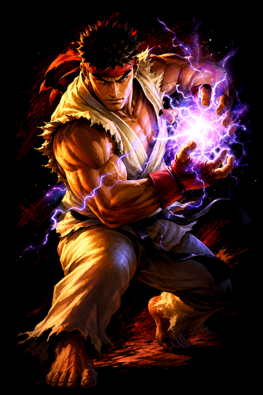 Street Fighterr – Ryuu Energy Strike – Games Retro Halftones 002 DTF transfer artwork