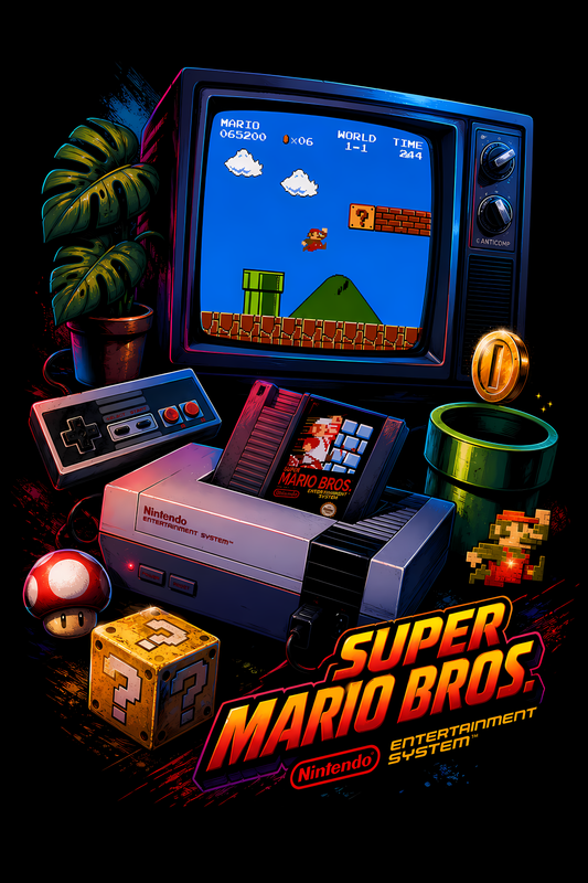 Super Marioo Bros – Retro Console – Games Retro Halftones 008 DTF transfer artwork