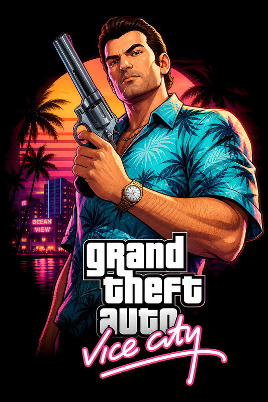 Grand Theft Autoo – Vice Cityy – Games Retro Halftones 021 DTF transfer artwork