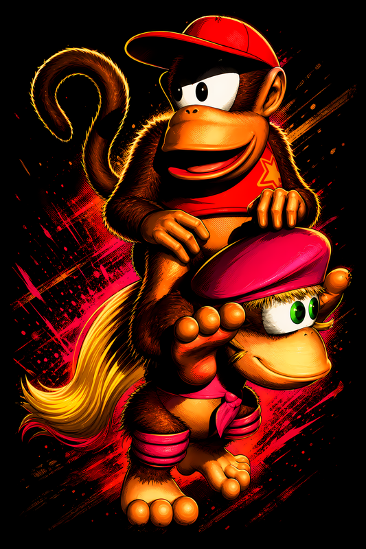 Donkey Kongg – Diddyy & Dixiee Duo – Games Retro Halftones 035 DTF transfer artwork