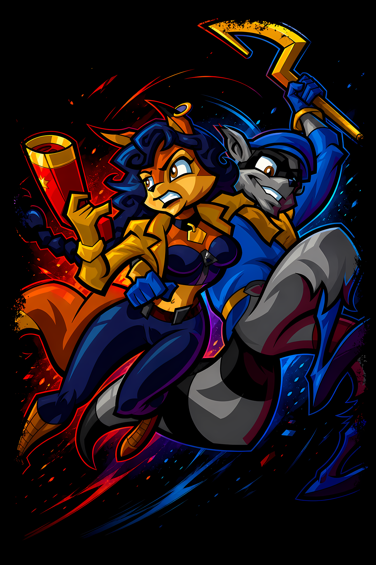 Sly Cooperr & Carmelitaa – Games Retro Halftones 037 DTF transfer artwork