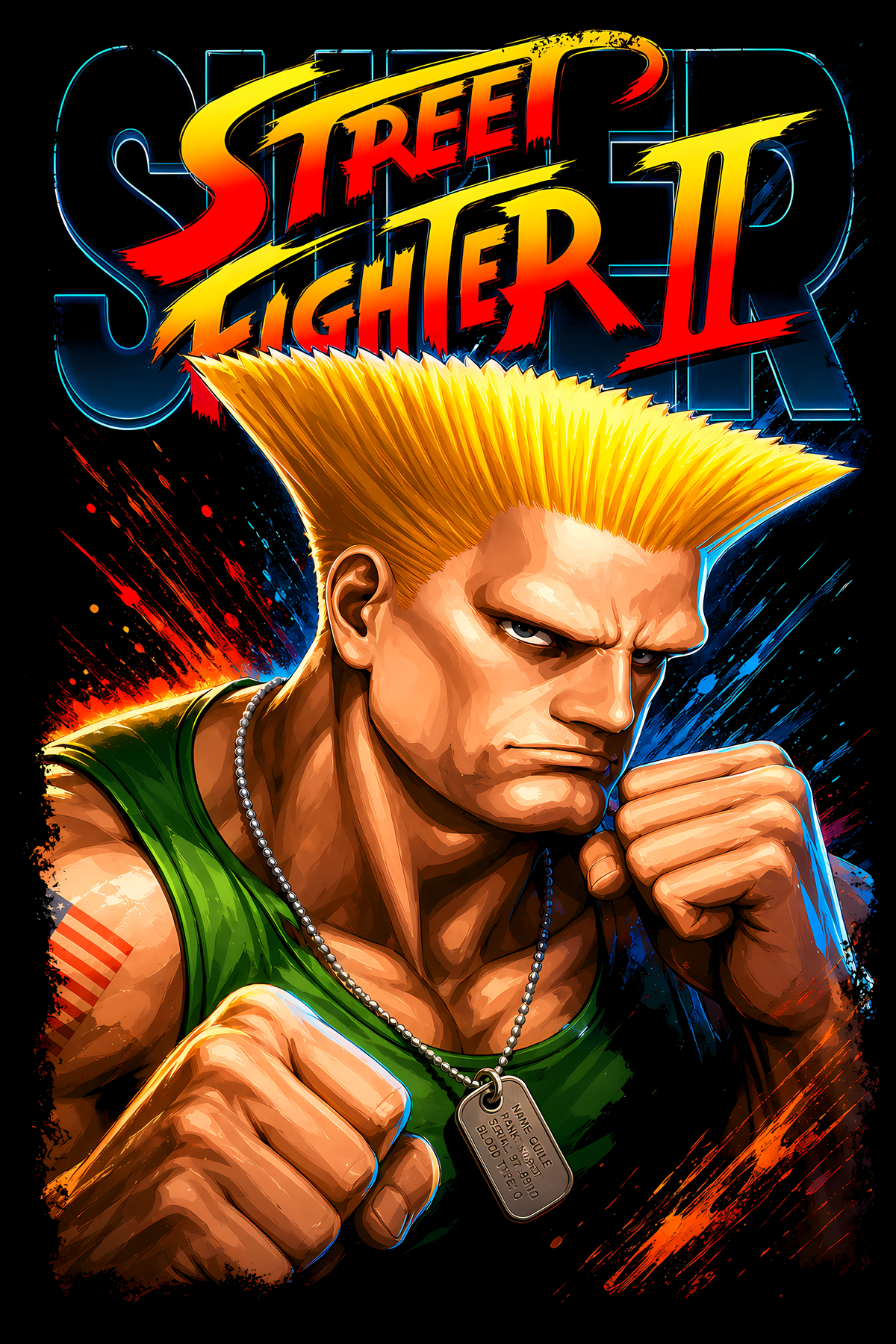 Street Fighterr II – Guilee – Games Retro Halftones 045 DTF transfer artwork