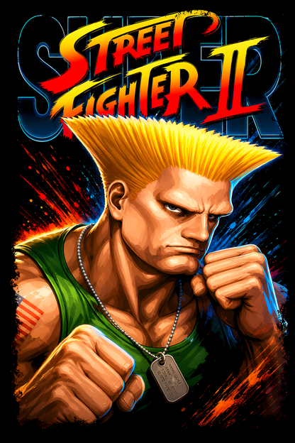 Street Fighterr II – Guilee – Games Retro Halftones 045 DTF transfer artwork