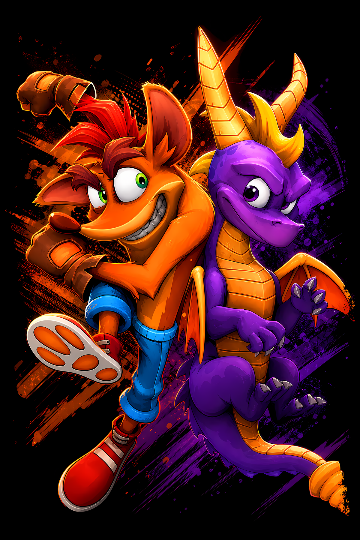 Crash Bandicoott & Spyroo – Games Retro Halftones 048 DTF transfer artwork