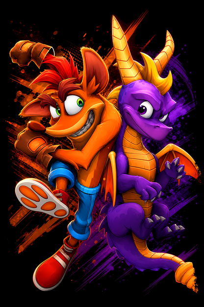Crash Bandicoott & Spyroo – Games Retro Halftones 048 DTF transfer artwork
