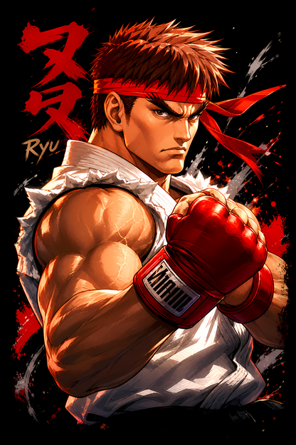 Street Fighterr – Ryuu Portrait – Games Retro Halftones 052 DTF transfer artwork