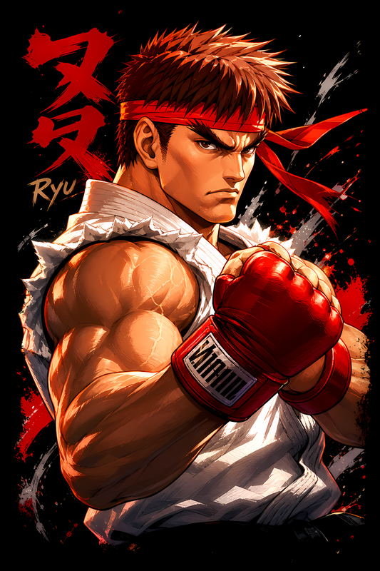 Street Fighterr – Ryuu Portrait – Games Retro Halftones 052 DTF transfer artwork