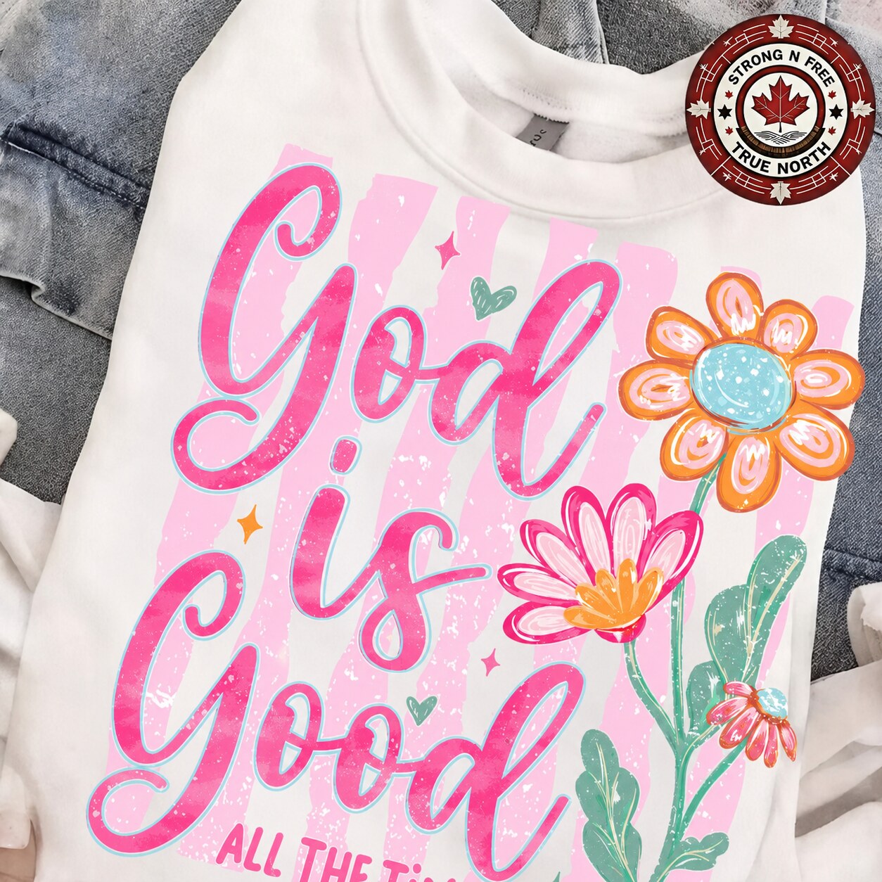 God Is Good All the Time floral Christian DTF transfer design