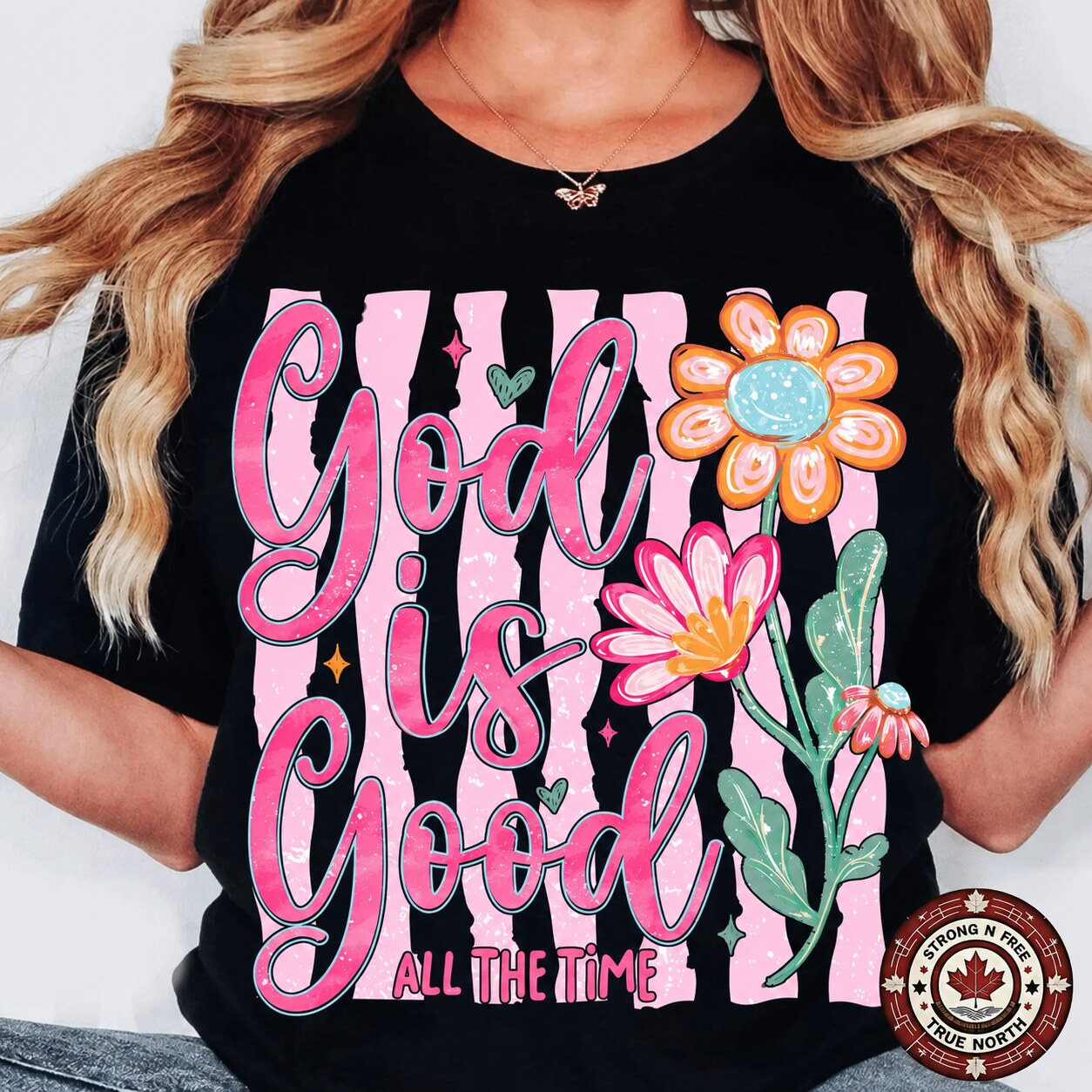 Colourful Christian floral DTF transfer sweatshirt mockup