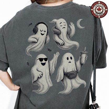 Four ghosts Halloween ready-to-press DTF transfer photo 1