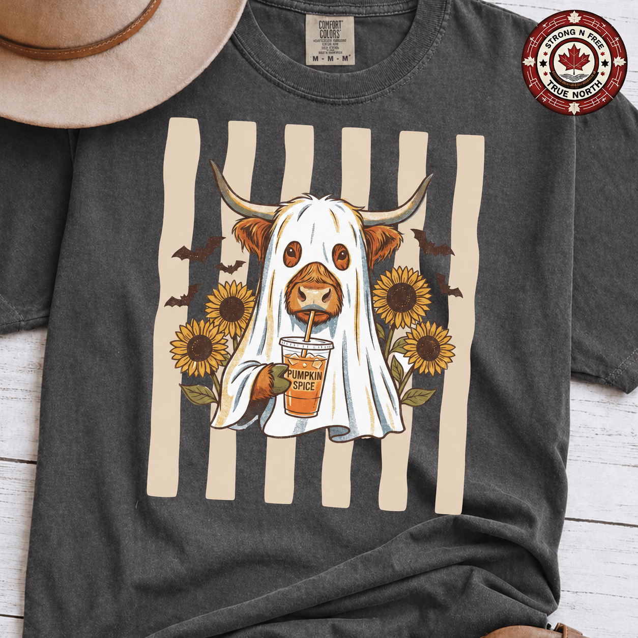 Pumpkin Spice Highland cow ghost ready-to-press DTF transfer photo 2