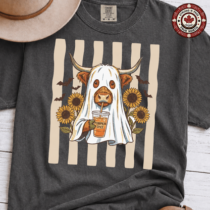 Pumpkin Spice Highland cow ghost ready-to-press DTF transfer photo 2