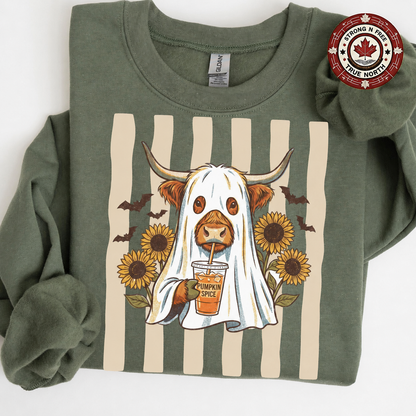 Pumpkin Spice Highland cow ghost ready-to-press DTF transfer photo 3