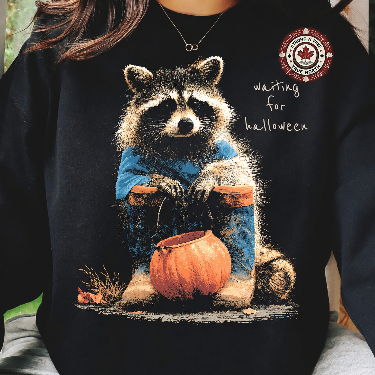 Waiting for Halloween raccoon ready-to-press DTF transfer photo 2