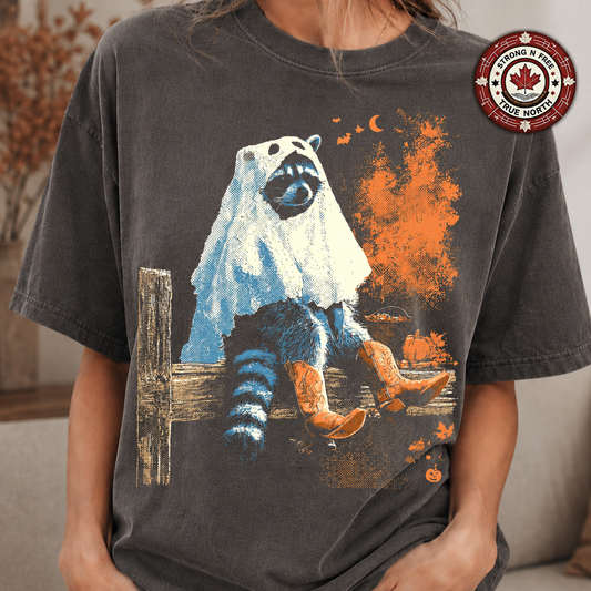 Western raccoon ghost ready-to-press DTF transfer photo 1