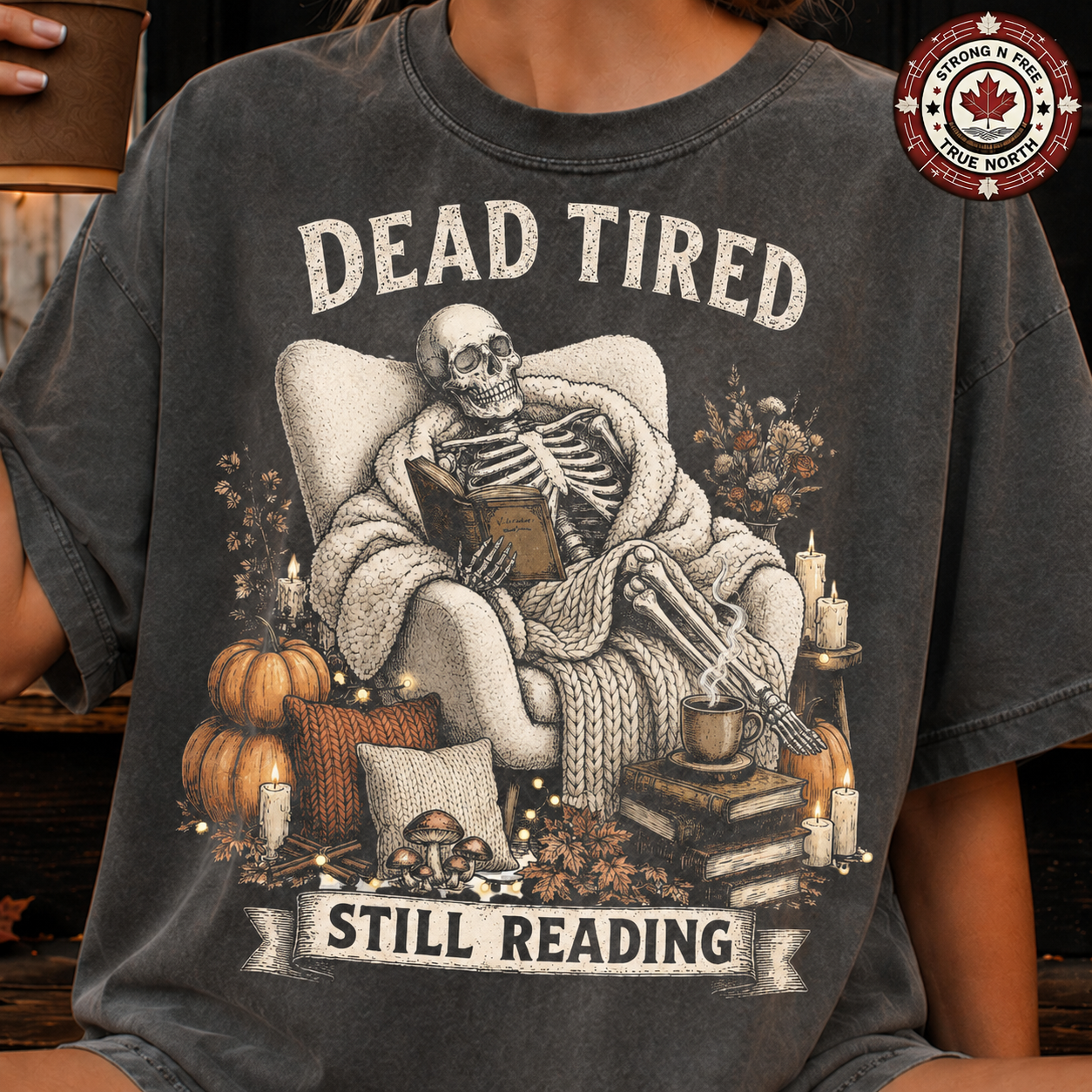 Dead Tired Still Reading skeleton ready-to-press DTF transfer photo 1