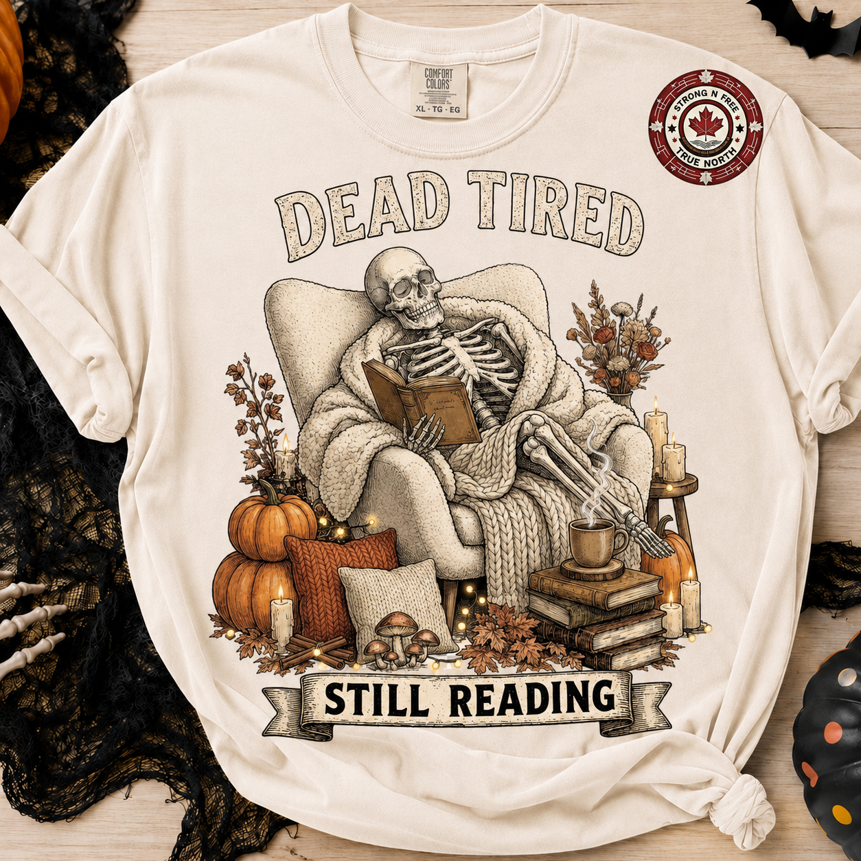 Dead Tired Still Reading skeleton ready-to-press DTF transfer photo 3