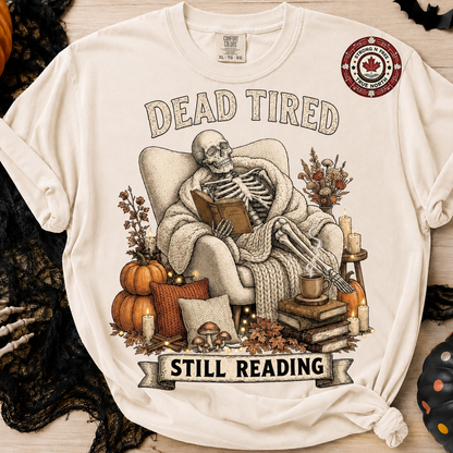 Dead Tired Still Reading skeleton ready-to-press DTF transfer photo 3