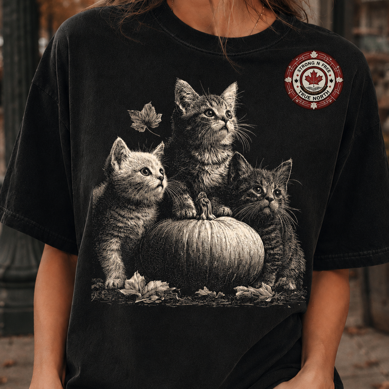 Vintage autumn kittens and pumpkin ready-to-press DTF transfer photo 2