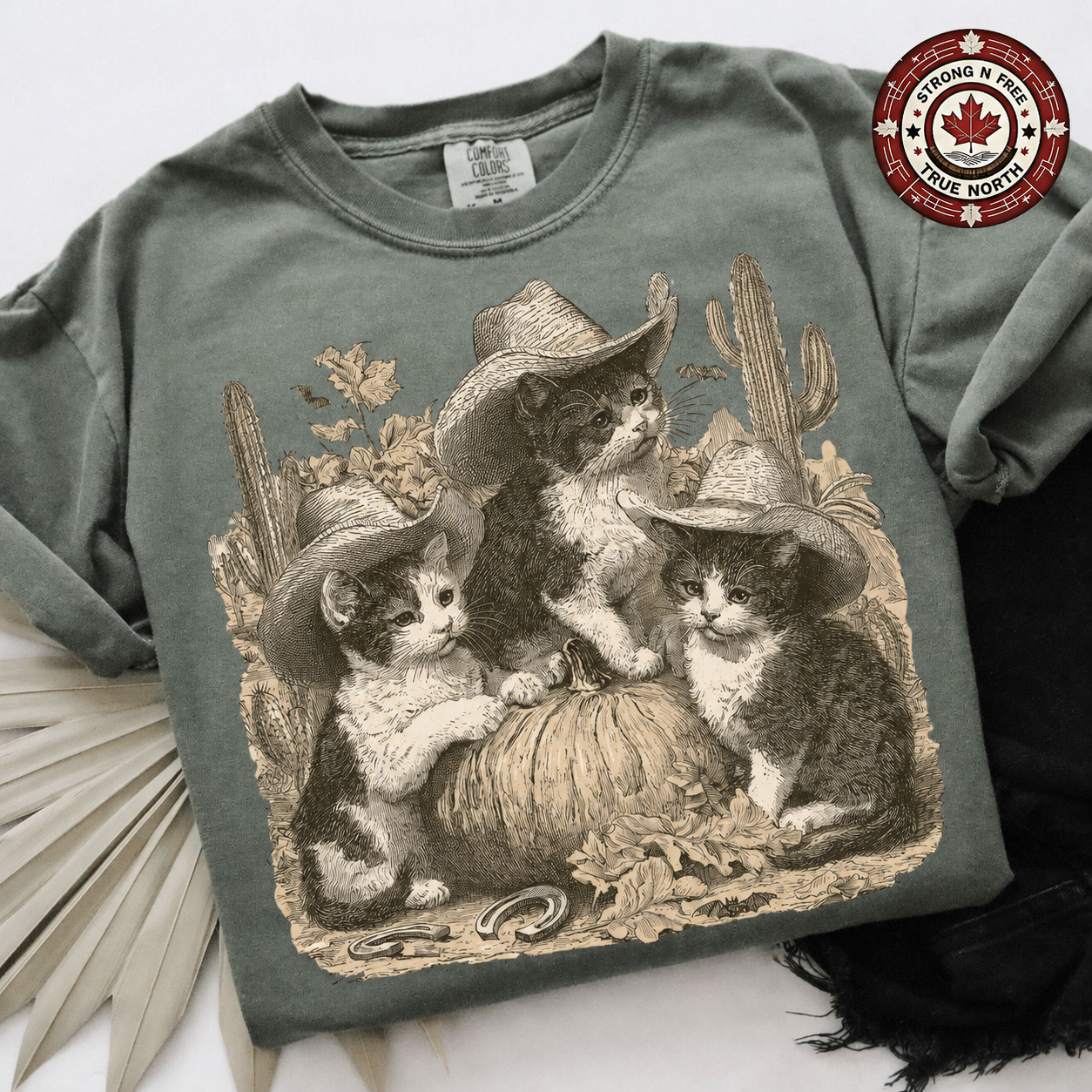 Western Halloween kittens and pumpkin ready-to-press DTF transfer photo 1