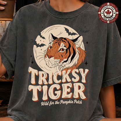 Tricksy Tiger pumpkin patch ready-to-press DTF transfer photo 2