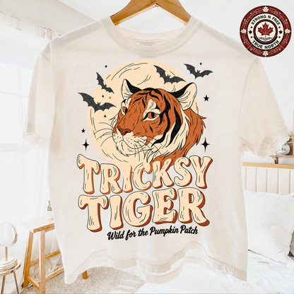 Tricksy Tiger pumpkin patch ready-to-press DTF transfer photo 3
