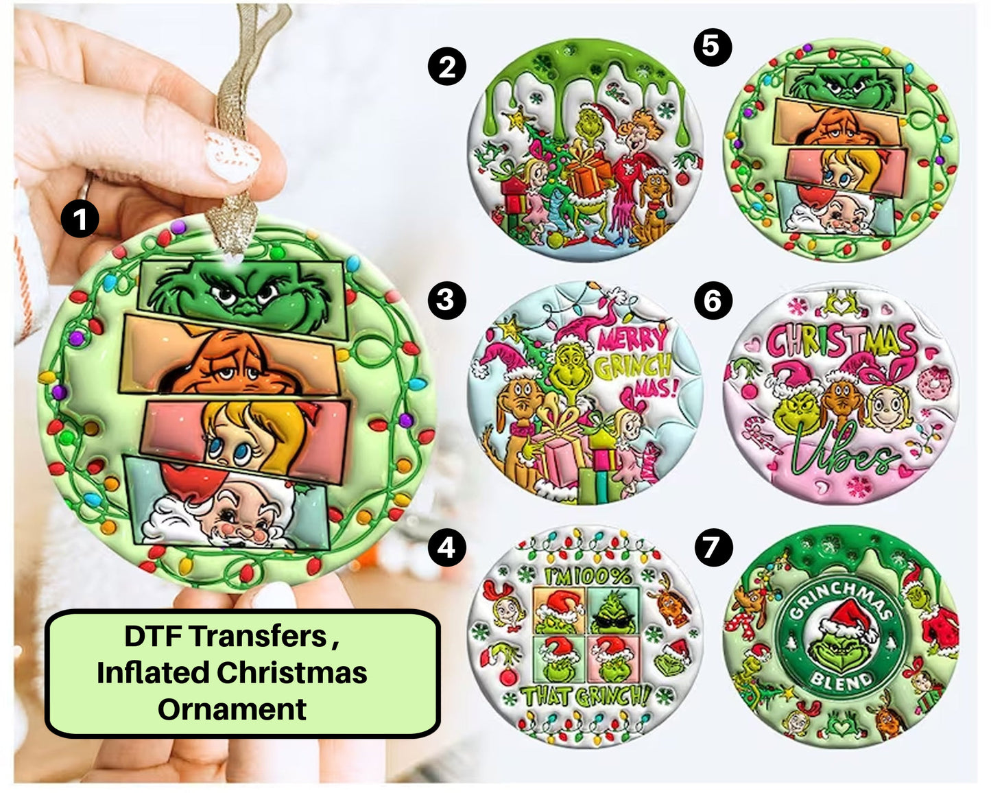 3D Inflated  DTF Christmas Ornament