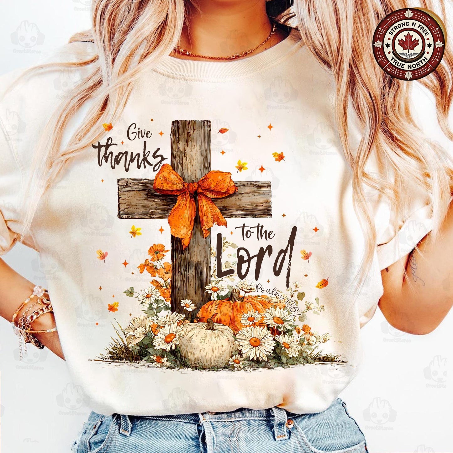 Give Thanks To The Lord , Cross Fall , Retro Autumn , Girly Fall Coquette , ready-to-press DTF transfer photo 1