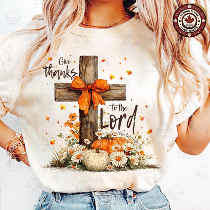 Give Thanks To The Lord , Cross Fall , Retro Autumn , Girly Fall Coquette , ready-to-press DTF transfer photo 1