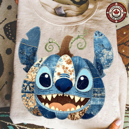 Retro Blue Alien Cartoon Pumpkin , Preppy Fall Floral Movie Character Pumpkin ready-to-press DTF transfer photo 1