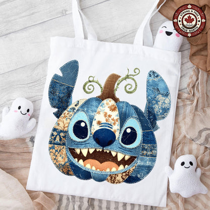 Retro Blue Alien Cartoon Pumpkin , Preppy Fall Floral Movie Character Pumpkin ready-to-press DTF transfer photo 4