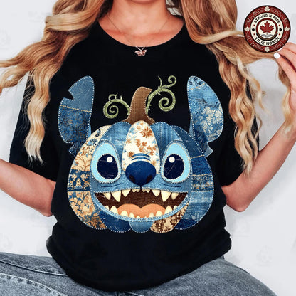 Retro Blue Alien Cartoon Pumpkin , Preppy Fall Floral Movie Character Pumpkin ready-to-press DTF transfer photo 5