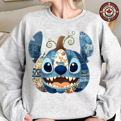Retro Blue Alien Cartoon Pumpkin , Preppy Fall Floral Movie Character Pumpkin ready-to-press DTF transfer photo 6