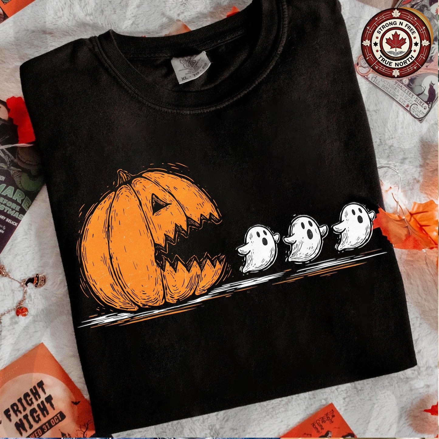 Trendy Halloween Pumpkin Chasing Ghost , Halloween Costume , Spooky Season , ready-to-press DTF transfer photo 1