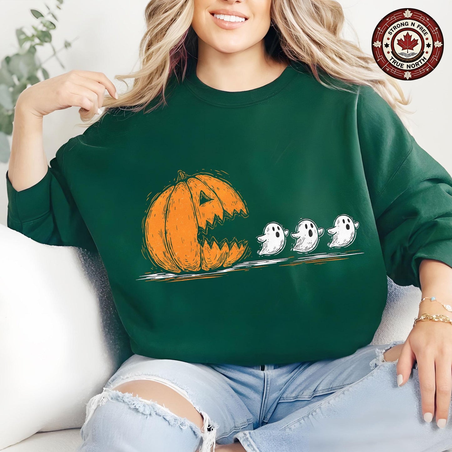Trendy Halloween Pumpkin Chasing Ghost , Halloween Costume , Spooky Season , ready-to-press DTF transfer photo 2