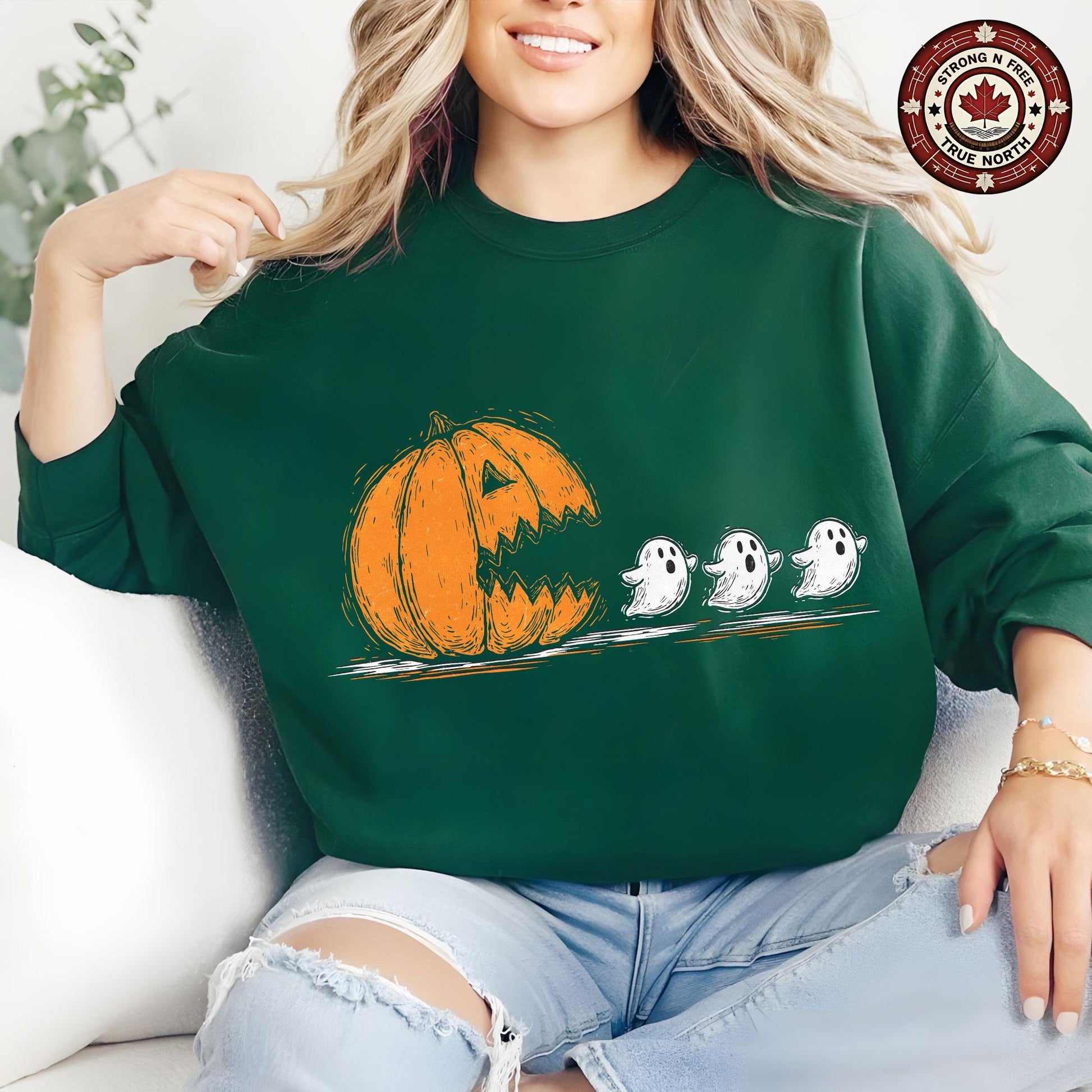 Trendy Halloween Pumpkin Chasing Ghost , Halloween Costume , Spooky Season , ready-to-press DTF transfer photo 2