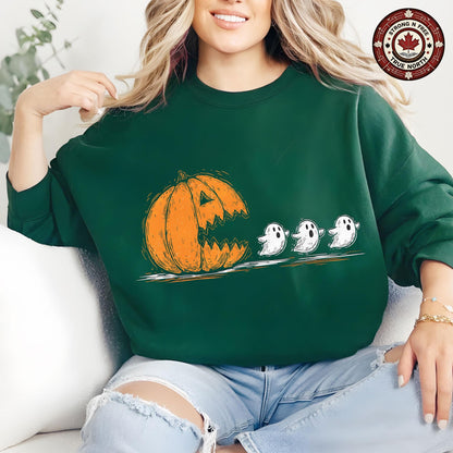 Trendy Halloween Pumpkin Chasing Ghost , Halloween Costume , Spooky Season , ready-to-press DTF transfer photo 2