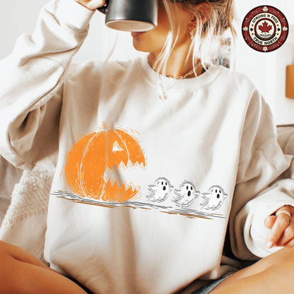 Trendy Halloween Pumpkin Chasing Ghost , Halloween Costume , Spooky Season , ready-to-press DTF transfer photo 4