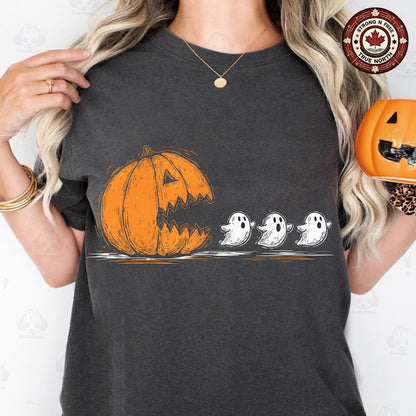 Trendy Halloween Pumpkin Chasing Ghost , Halloween Costume , Spooky Season , ready-to-press DTF transfer photo 6