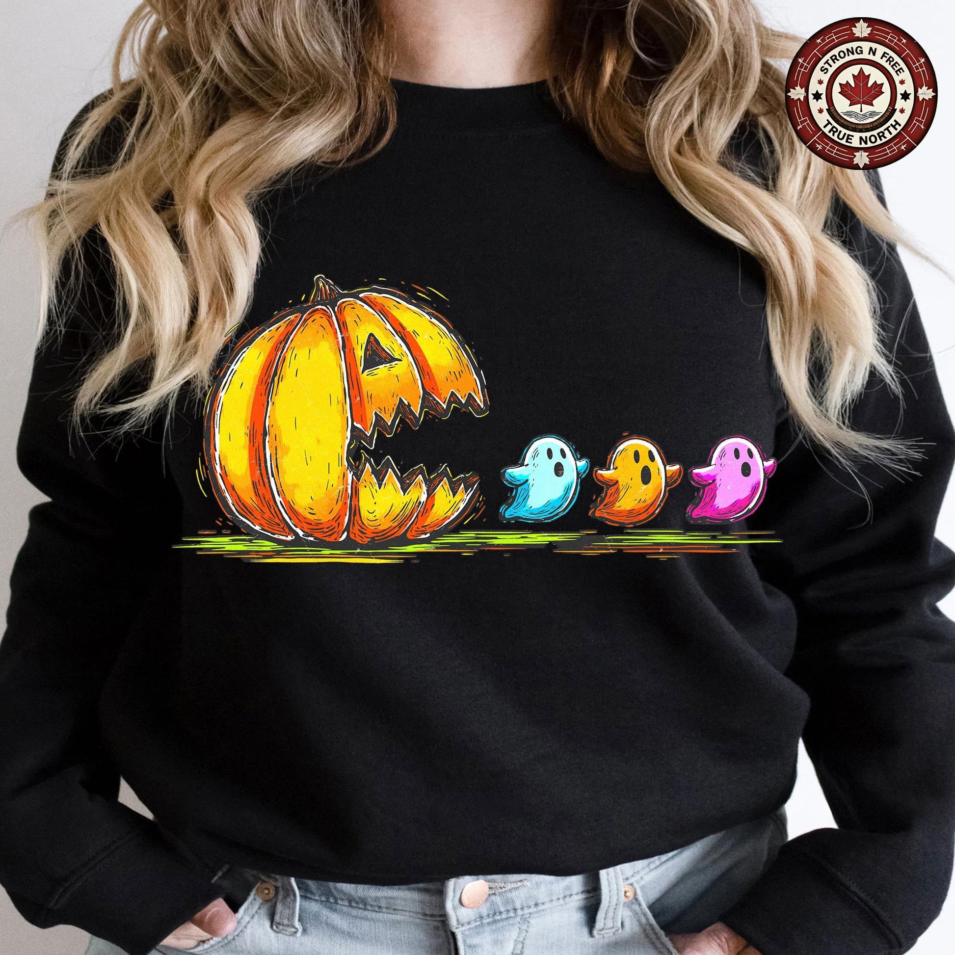 Retro Halloween Pumpkin Chasing Ghost , Neon Halloween , Spooky Season , Fall ready-to-press DTF transfer photo 3
