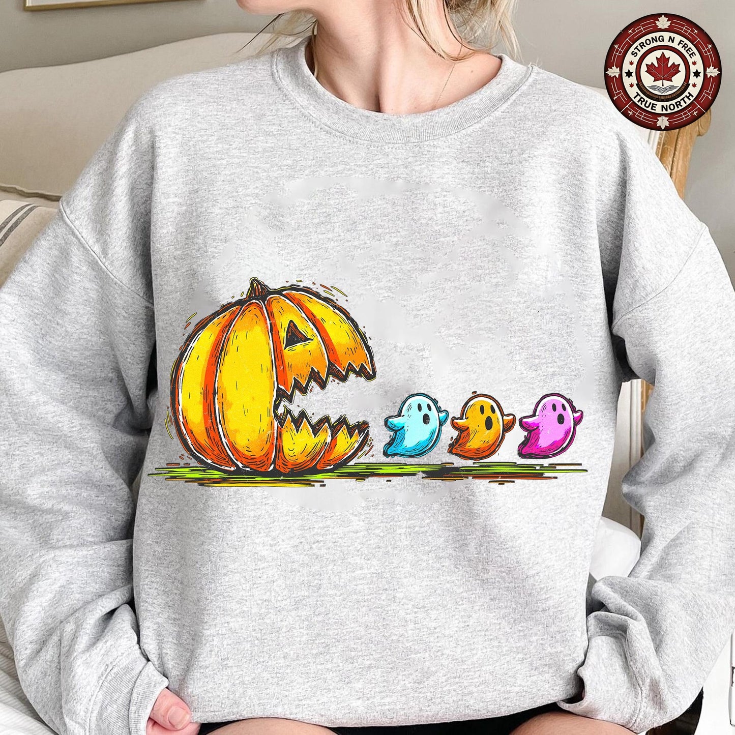 Retro Halloween Pumpkin Chasing Ghost , Neon Halloween , Spooky Season , Fall ready-to-press DTF transfer photo 4