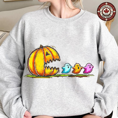 Retro Halloween Pumpkin Chasing Ghost , Neon Halloween , Spooky Season , Fall ready-to-press DTF transfer photo 4